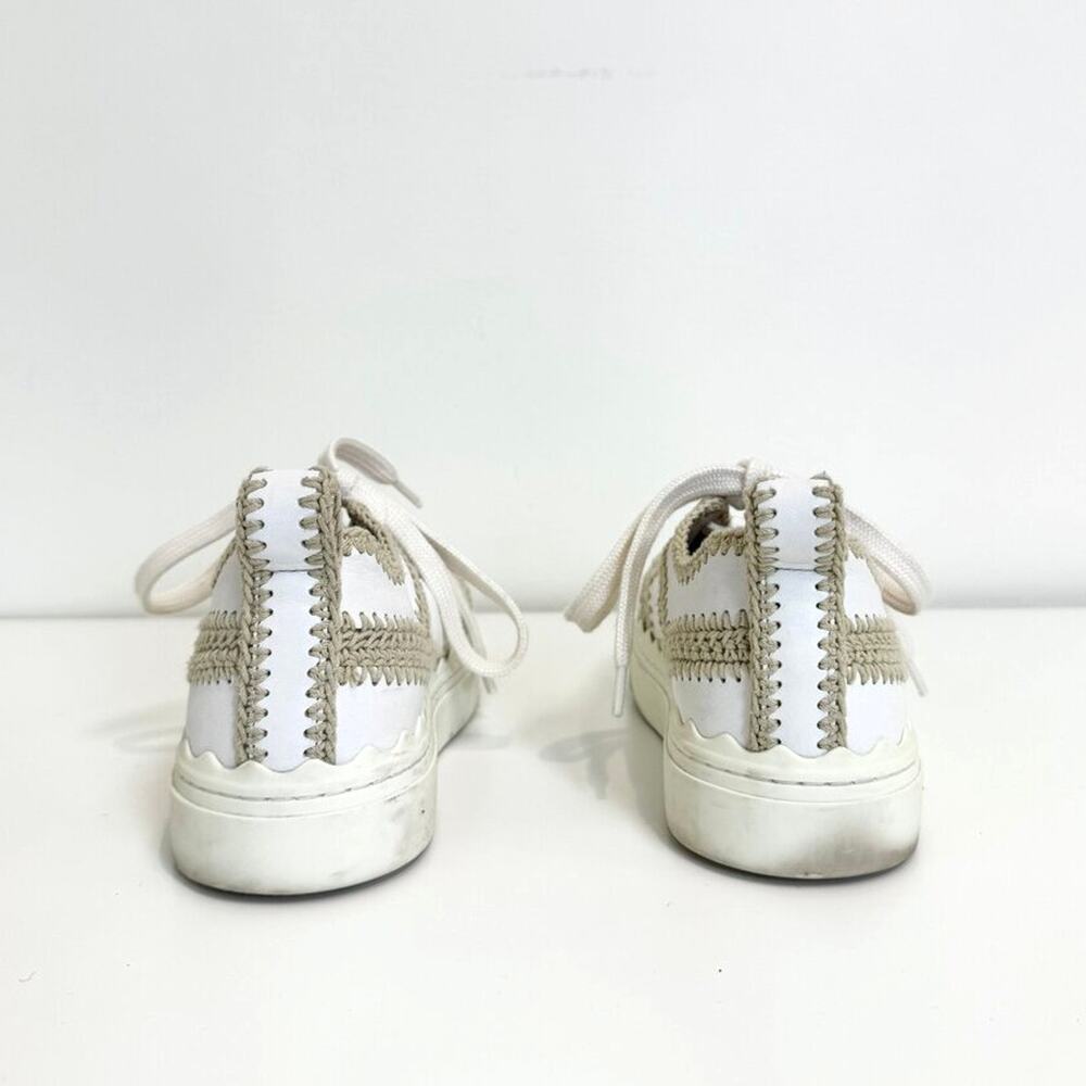 CHLOE Lauren White Leather Crochet Platform Low Top Sneakers 36 Lace Up Shoes - Picture 4 of 6